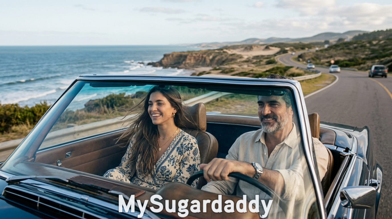 Sugar daddy y sugar baby recorriendo la costa argentina en un auto descapotable